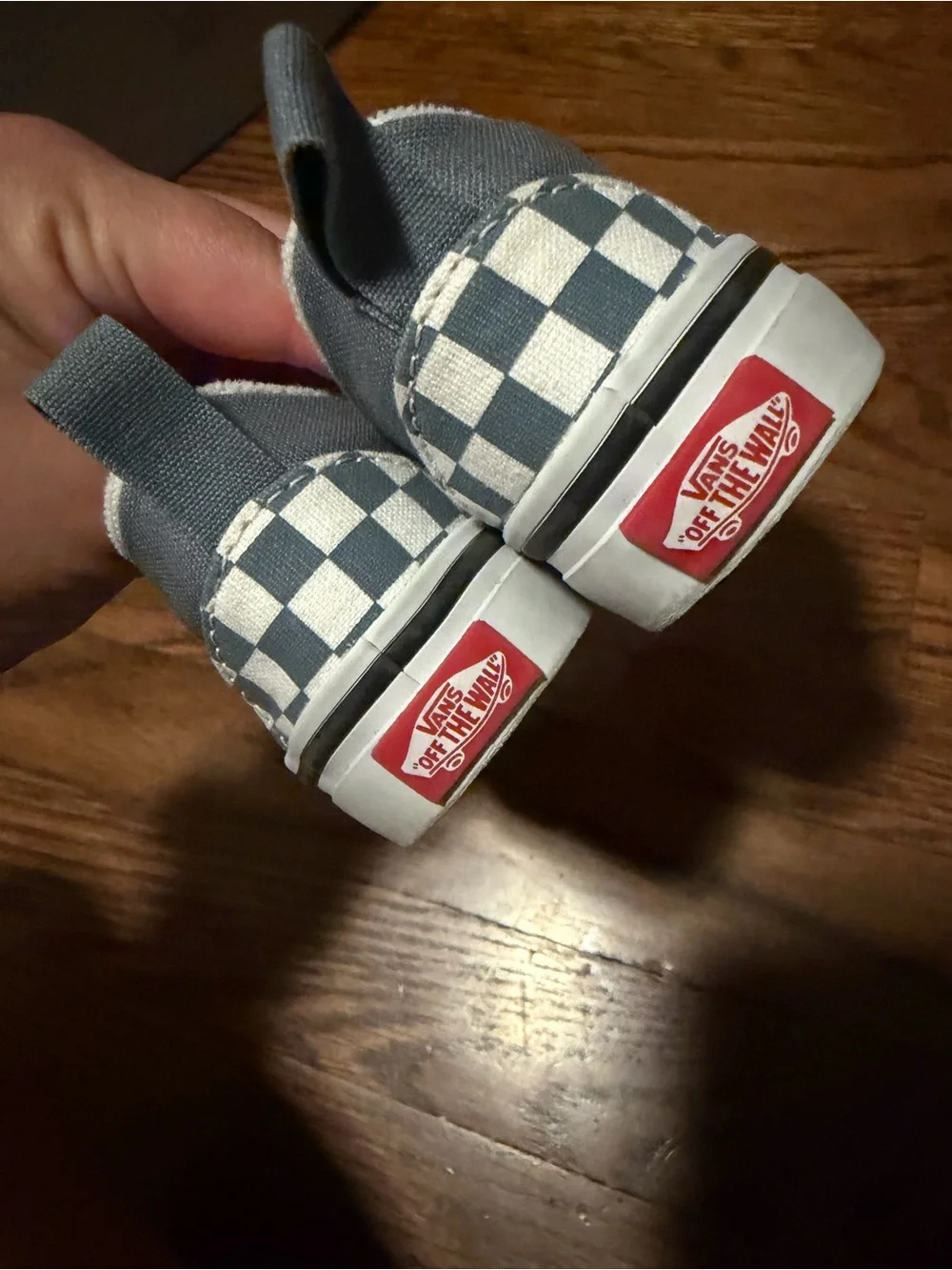 Vans- Kids Slip-On Checkerboard Canvas Shoes in Gray and White size 4 Toddler